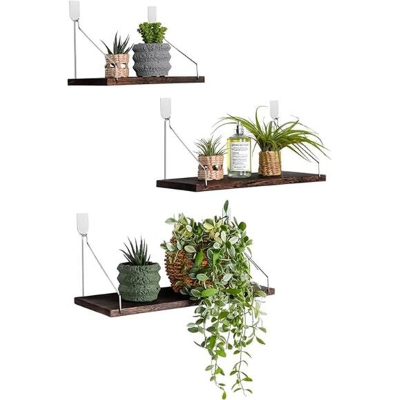 Floating Shelves Set of 3 Rustic Solid Wood Floating Shelf Wall Storage - Picture 8 of 8